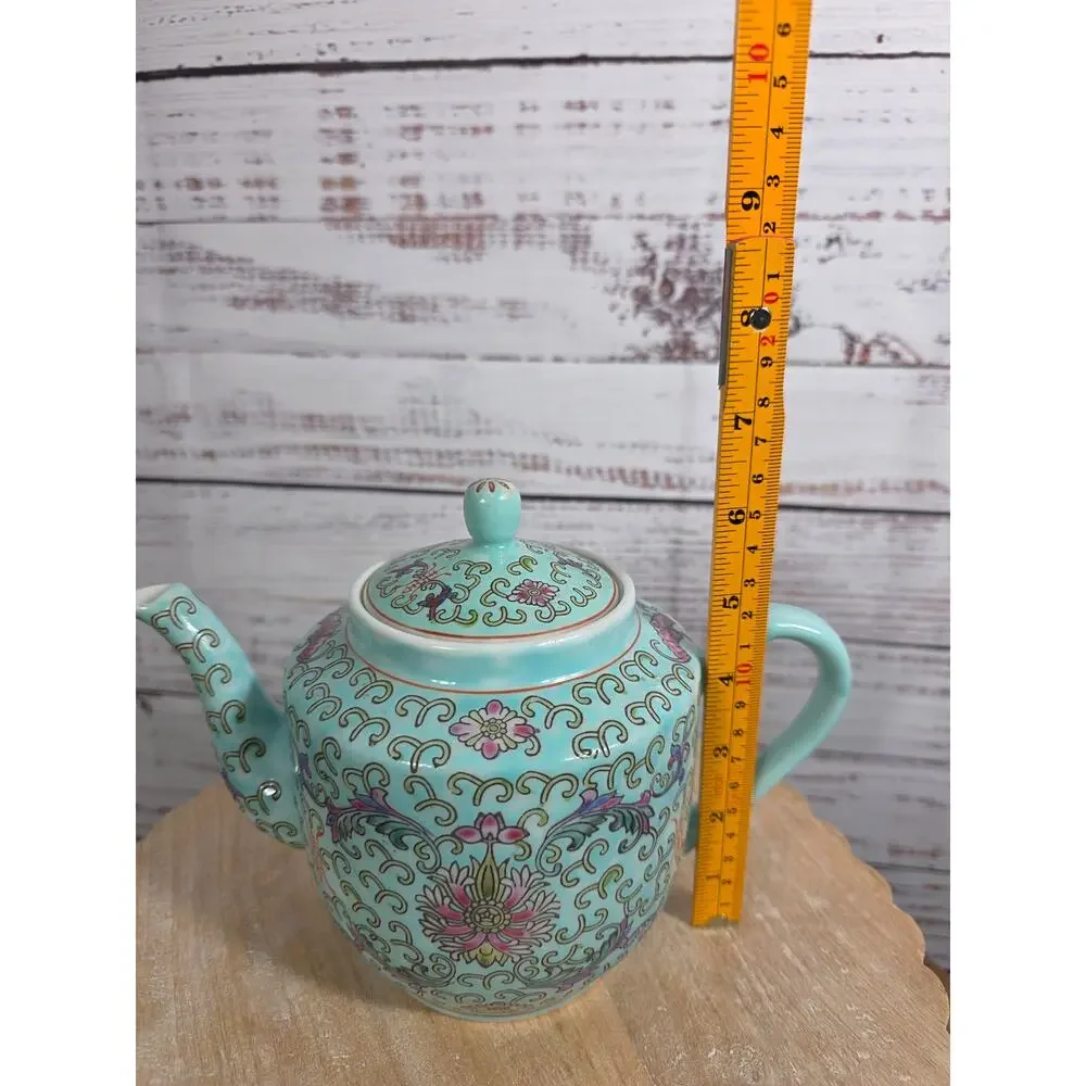 Blue Chinese Teapot-Curly Grass Pattern Teapot Made in China 1970